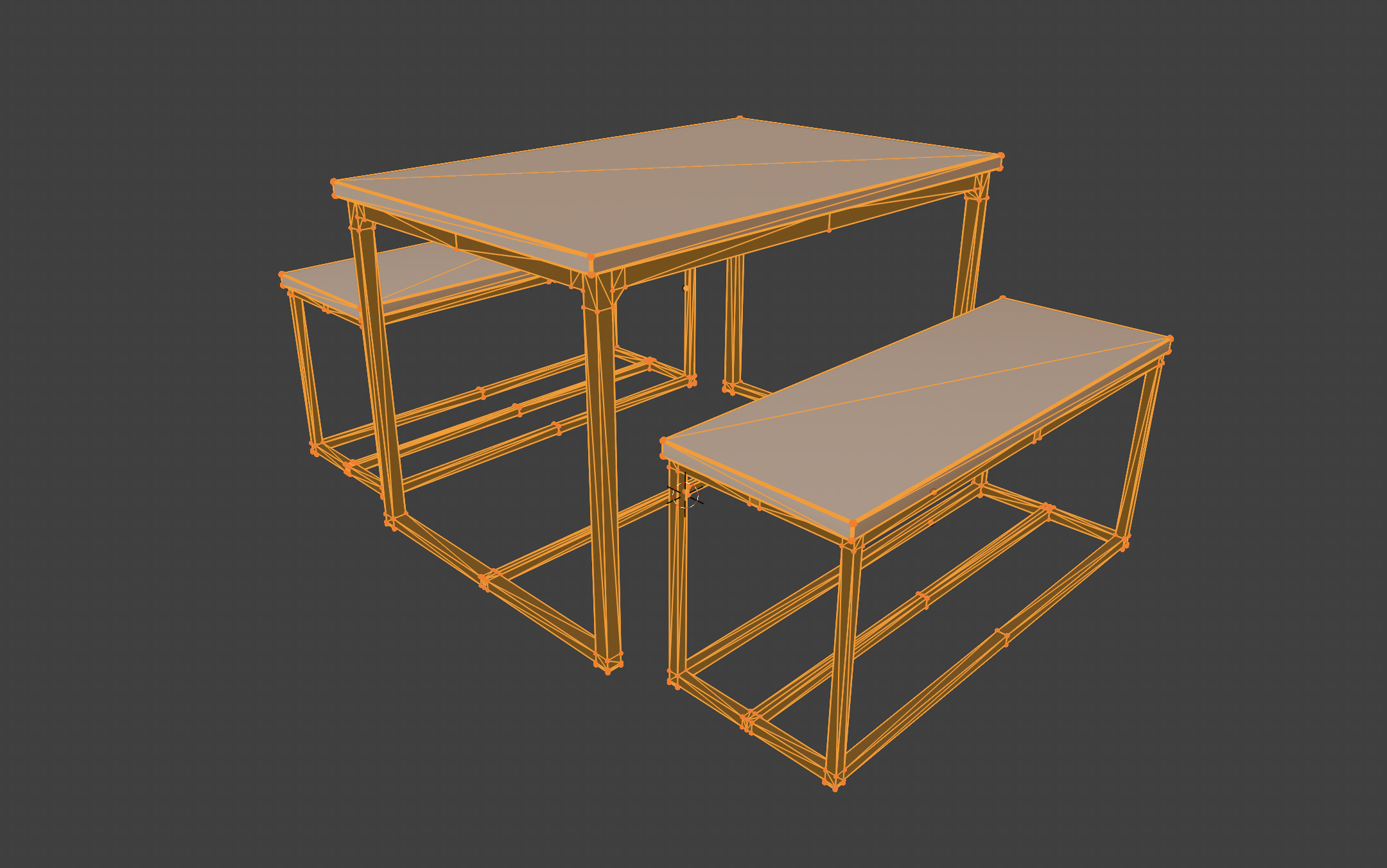 Industrial Style Dining Table with Benches 3D model_8