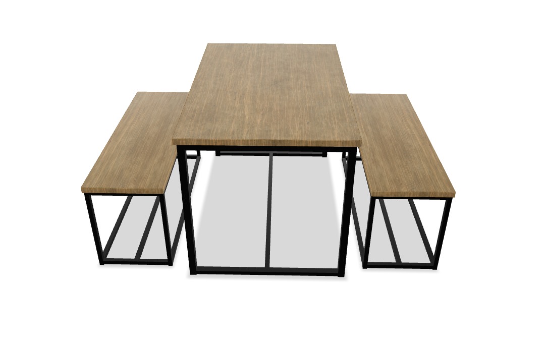 Industrial Style Dining Table with Benches 3D model_6