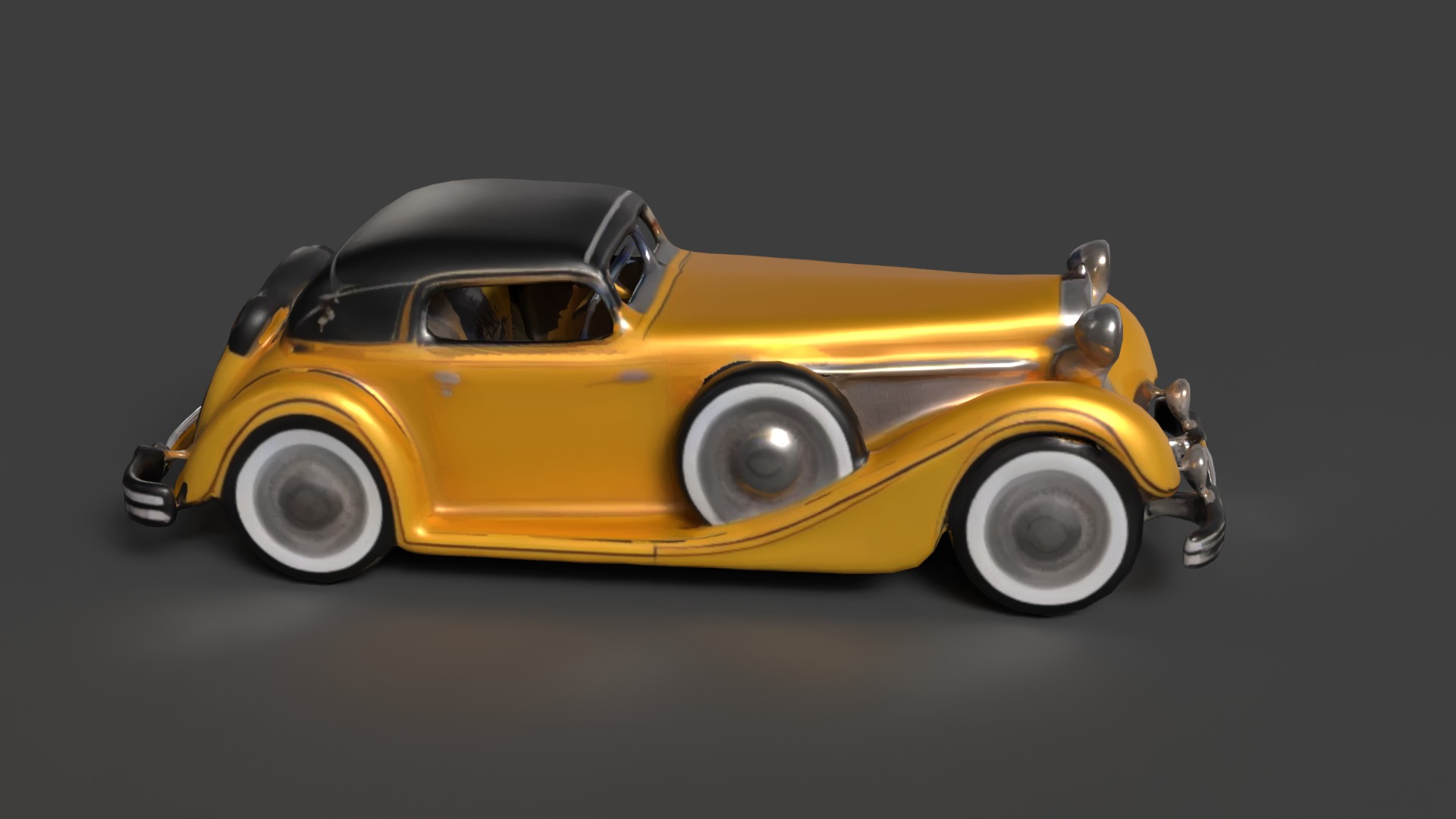 Yellow vintage car 3D model_4