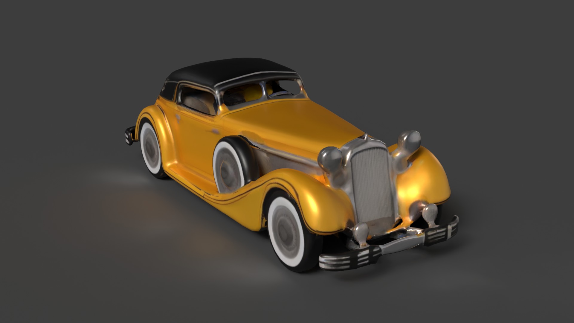 Yellow vintage car 3D model_2
