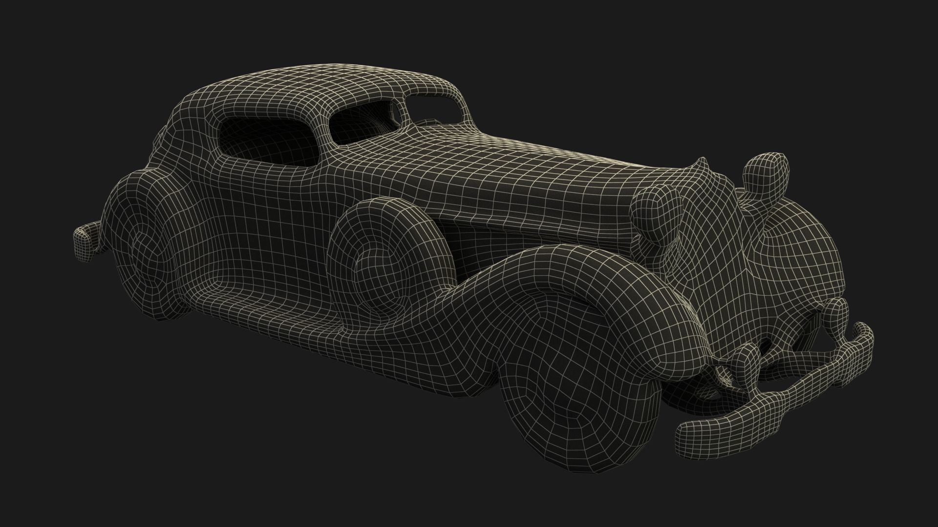 Yellow vintage car 3D model_7