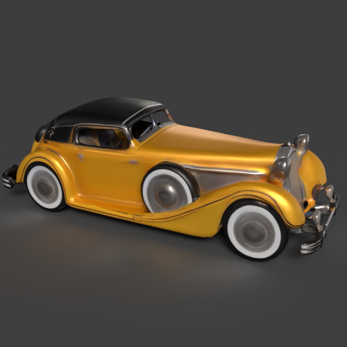 Yellow vintage car 3D model_6