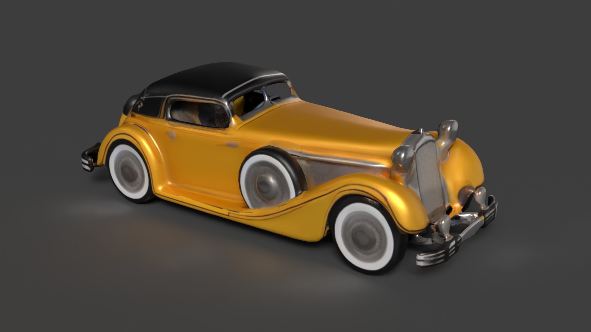 Yellow vintage car 3D model_3