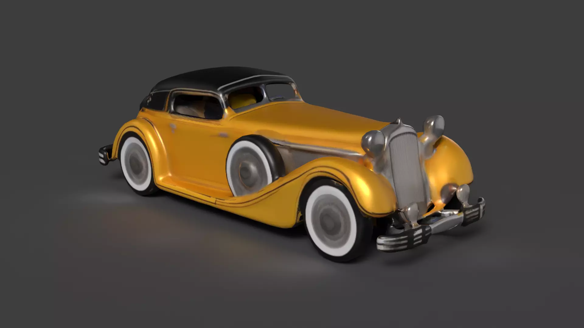 Yellow vintage car 3D model_0