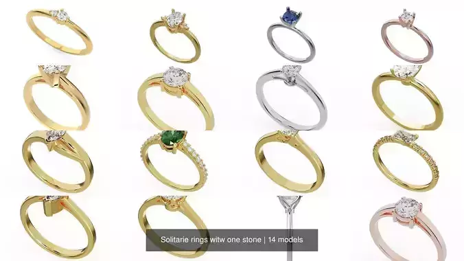 Solitarie rings witw one stone 3D Model Collection