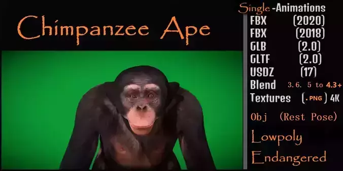 Chimpanzee Ape Primate Low-poly 3D model