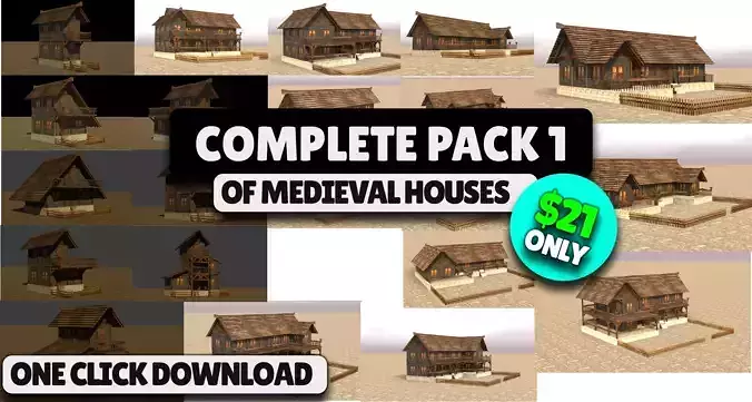 Complete Low Poly Medieval House Pack for 3D Games and Projects