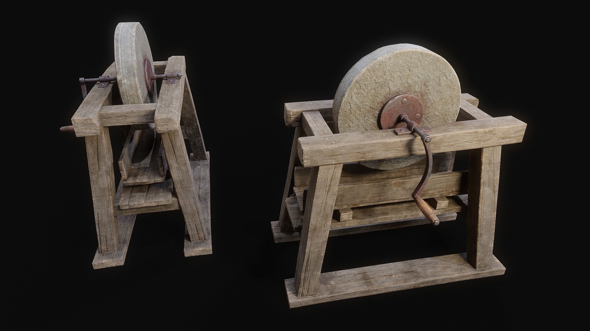 Medieval Grindstone Game Ready Low-poly 3D model_3