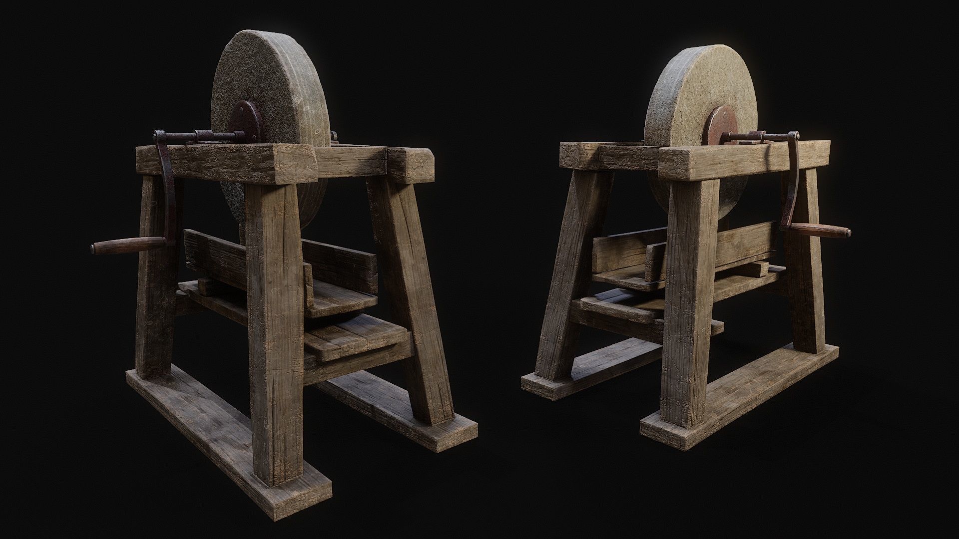 Medieval Grindstone Game Ready Low-poly 3D model_4