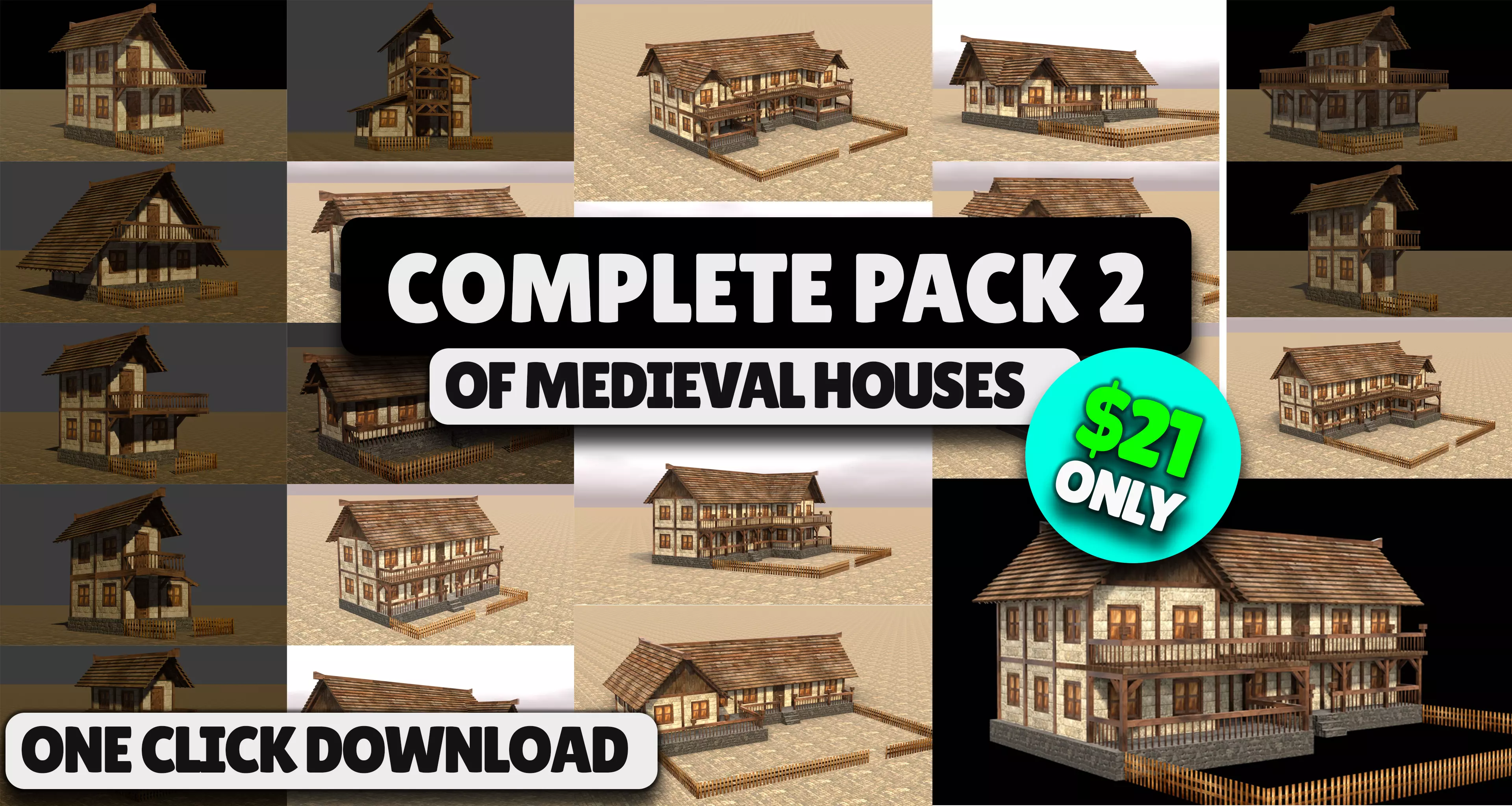Detailed Low Poly Medieval House Models for Game Development Low-poly 3D model_0