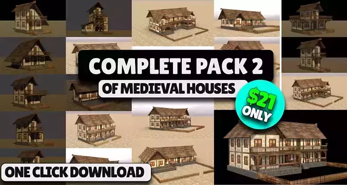 Detailed Low Poly Medieval House Models for Game Development Low-poly 3D model