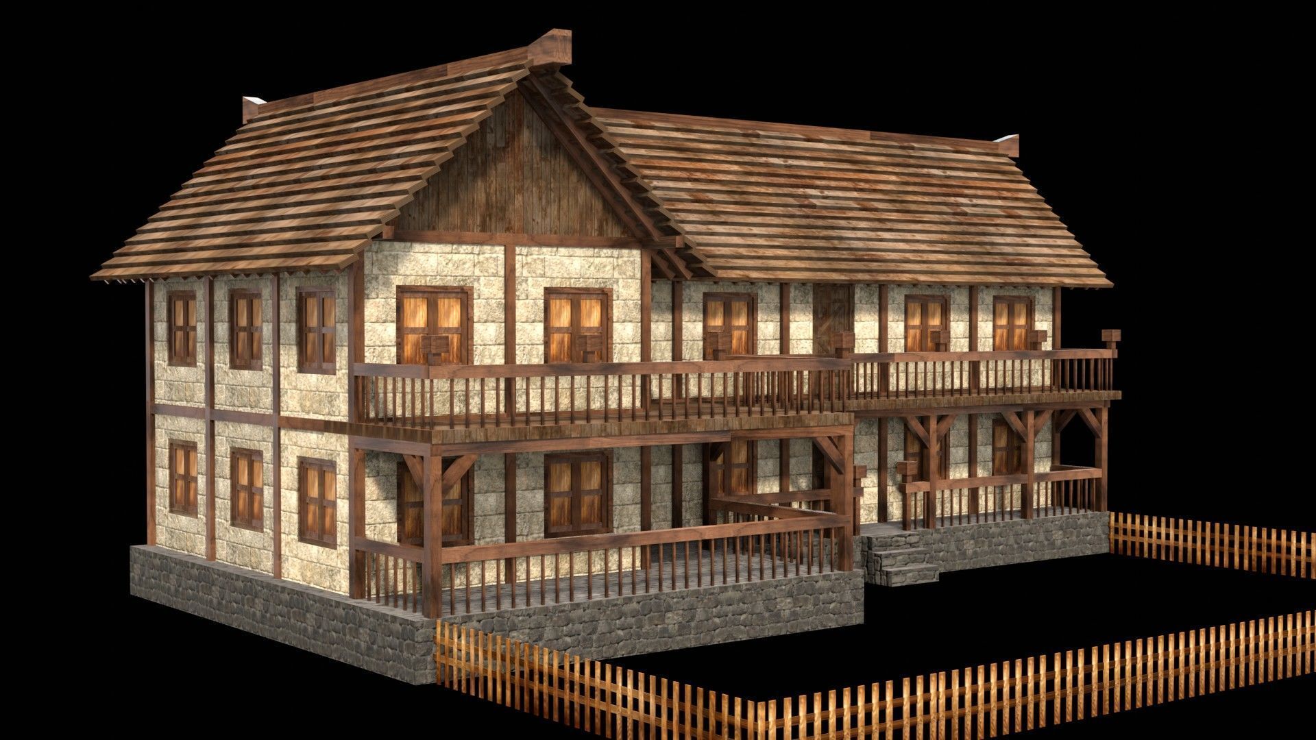 Detailed Low Poly Medieval House Models for Game Development Low-poly 3D model_14