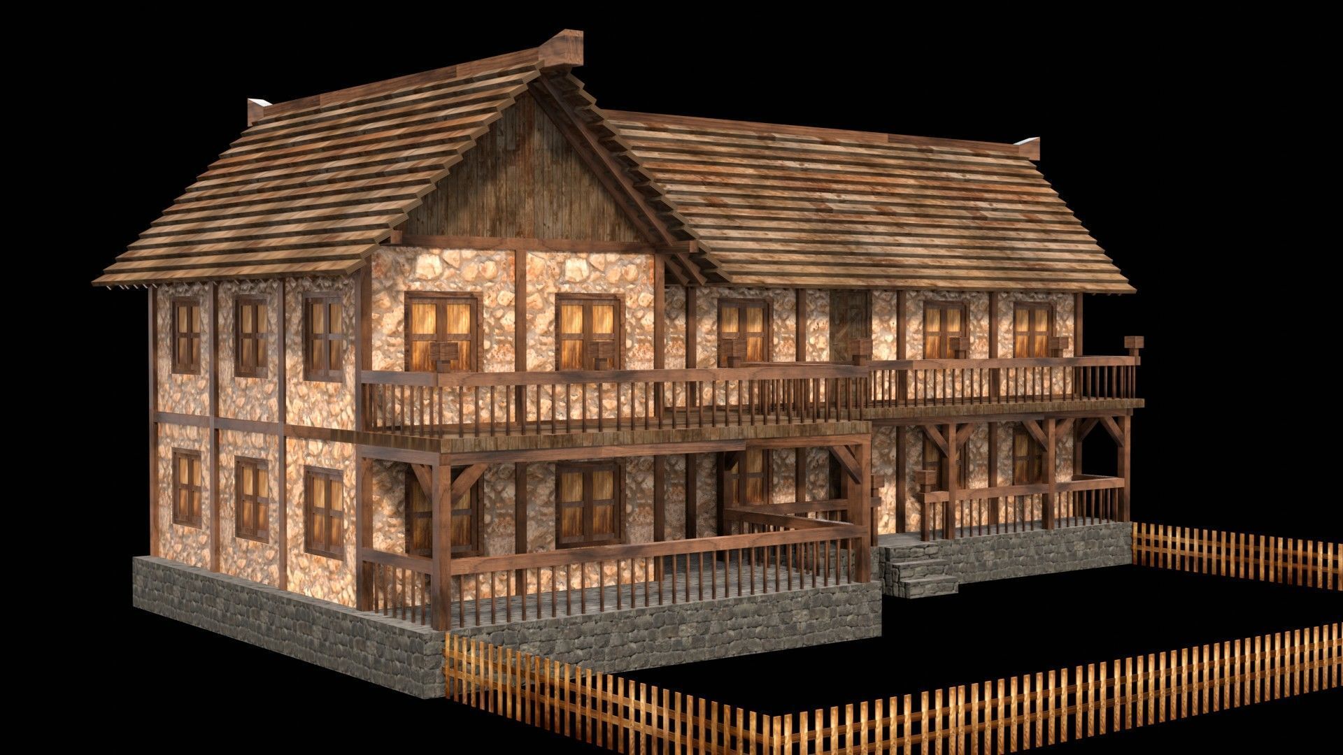 Stylized Low Poly Medieval House Assets for Fantasy Worlds Low-poly 3D model_15