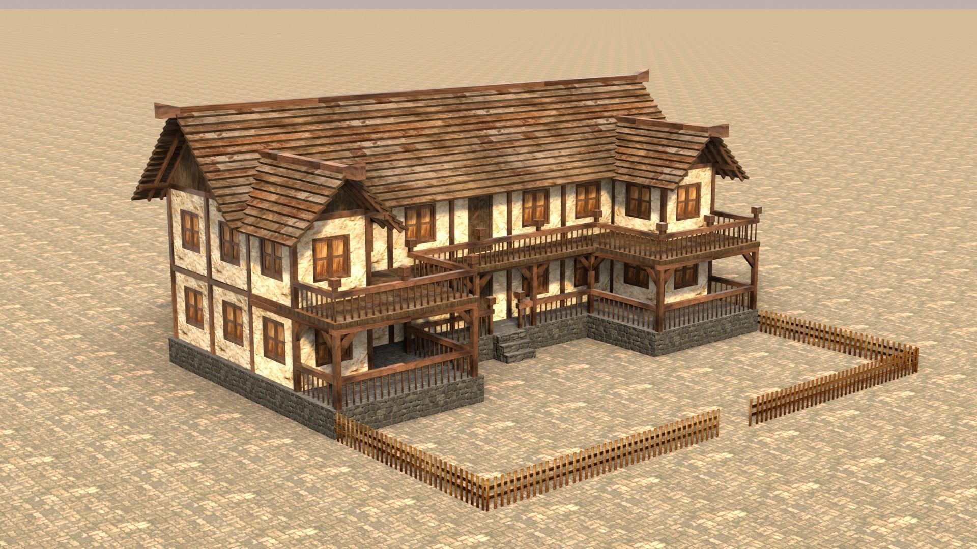 Low Poly Medieval House Pack with Realistic Textures for Games Low-poly 3D model_8