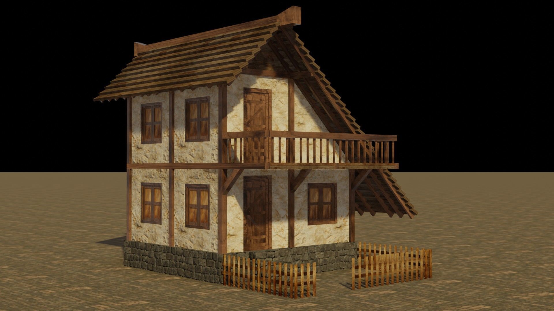 Low Poly Medieval House Pack with Realistic Textures for Games Low-poly 3D model_16
