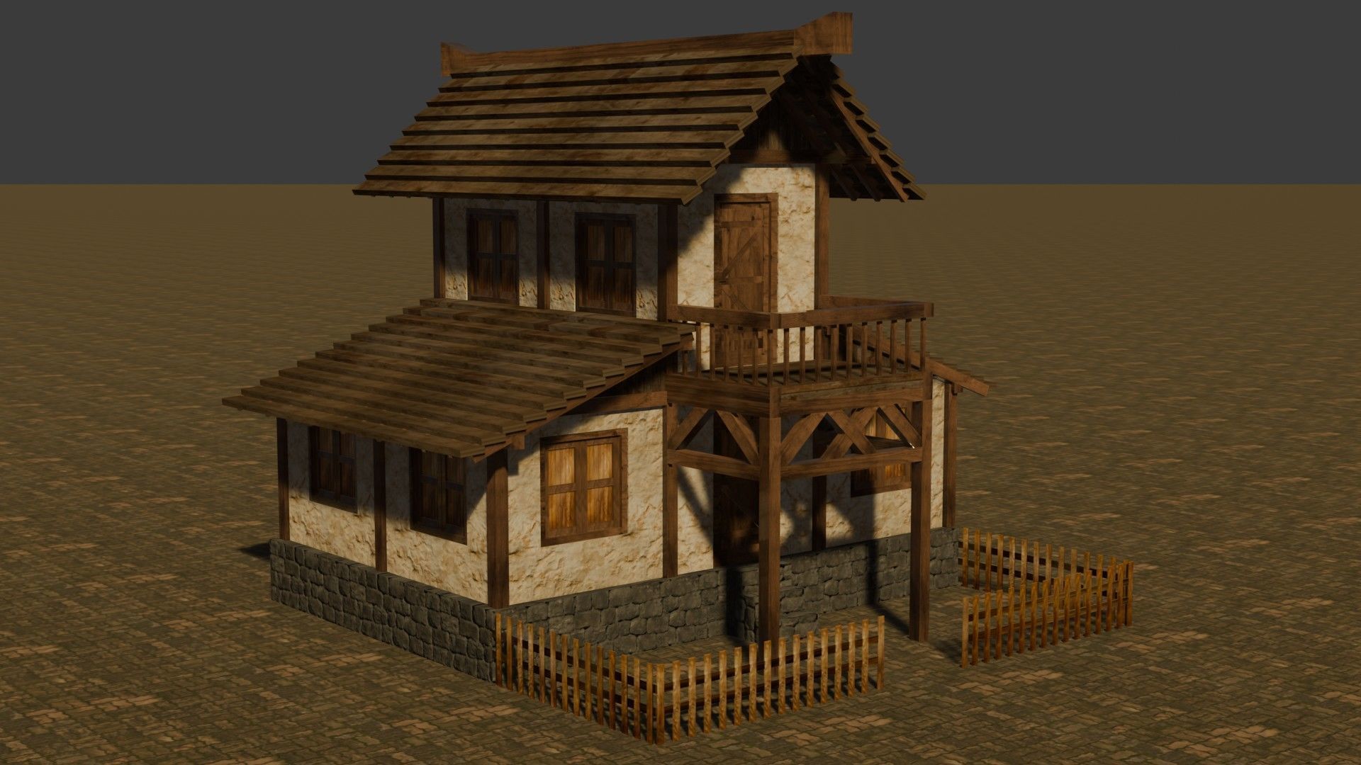 Low Poly Medieval House Pack with Realistic Textures for Games Low-poly 3D model_1