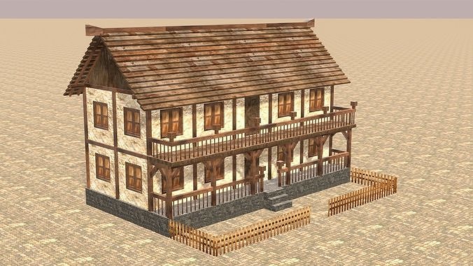 Low Poly Medieval House Pack with Realistic Textures for Games Low-poly 3D model 6