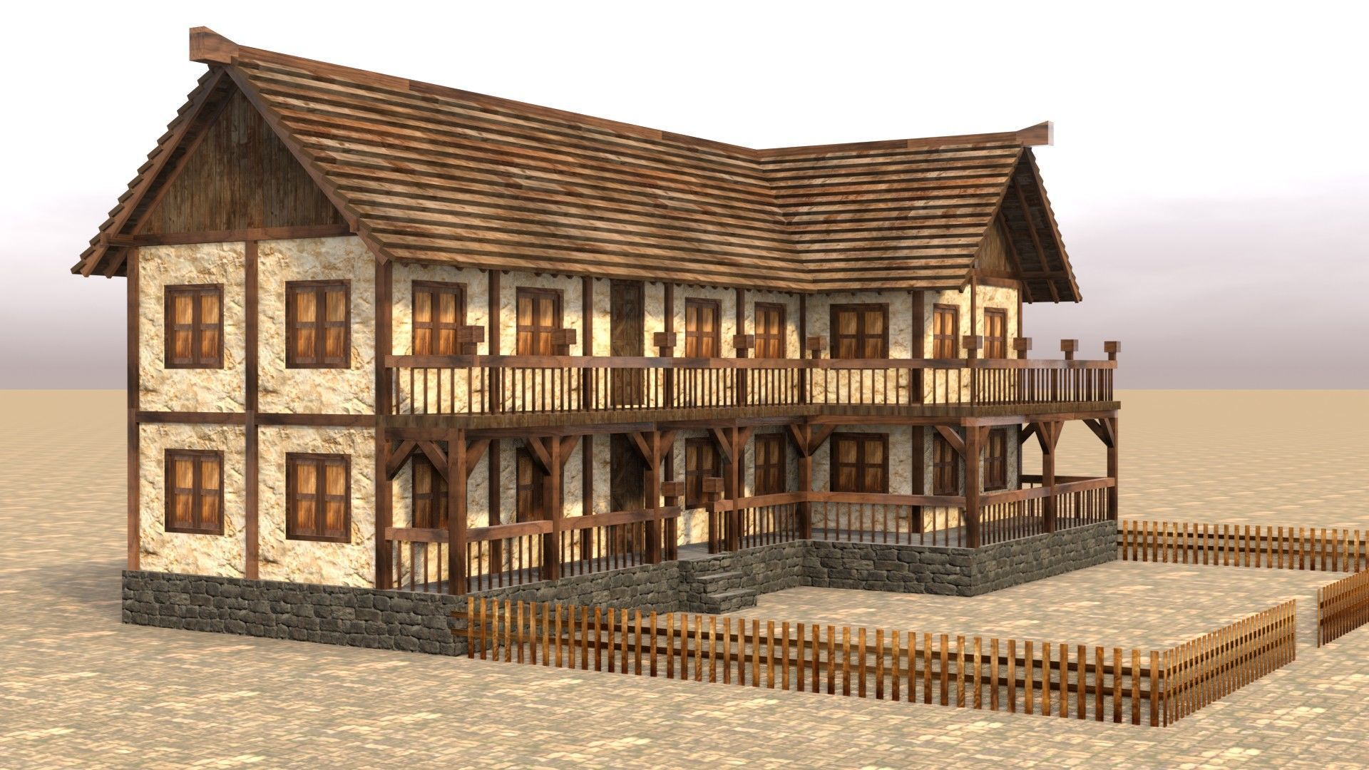 Low Poly Medieval House Pack with Realistic Textures for Games Low-poly 3D model_10