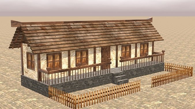 Low Poly Medieval House Pack with Realistic Textures for Games Low-poly 3D model 5