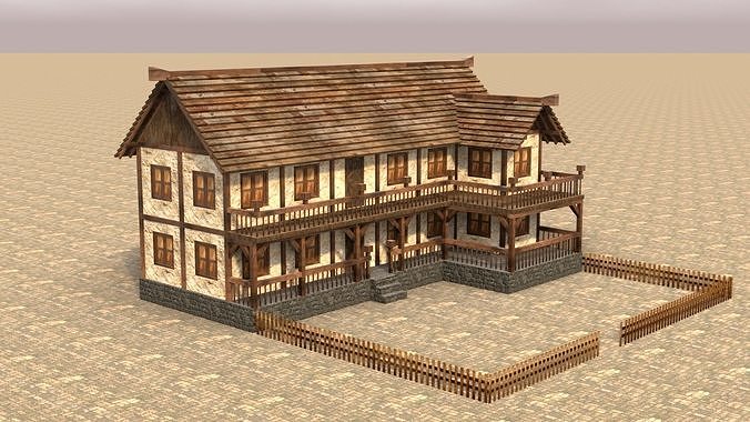 Low Poly Medieval House Pack with Realistic Textures for Games Low-poly 3D model 7