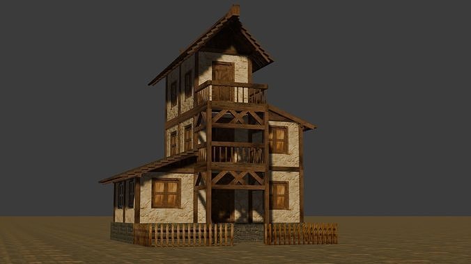 Low Poly Medieval House Pack with Realistic Textures for Games Low-poly 3D model 3