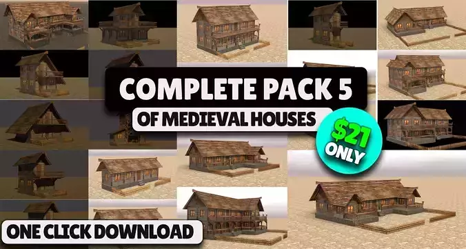 Comprehensive Pack of Medieval Houses for Low Poly Game Design