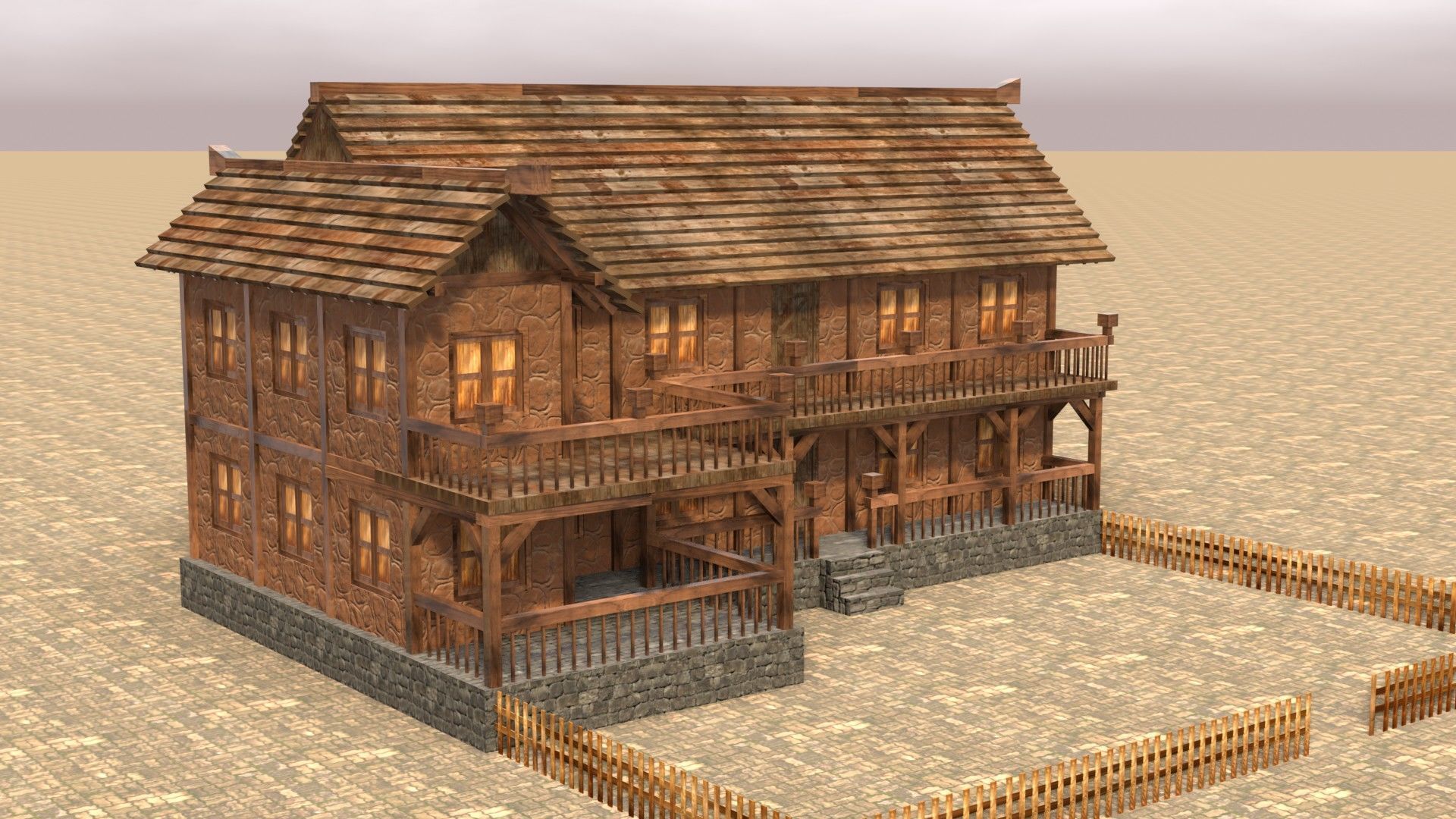 Modular Low Poly Medieval Houses for RPG and Fantasy Projects Low-poly 3D model_13
