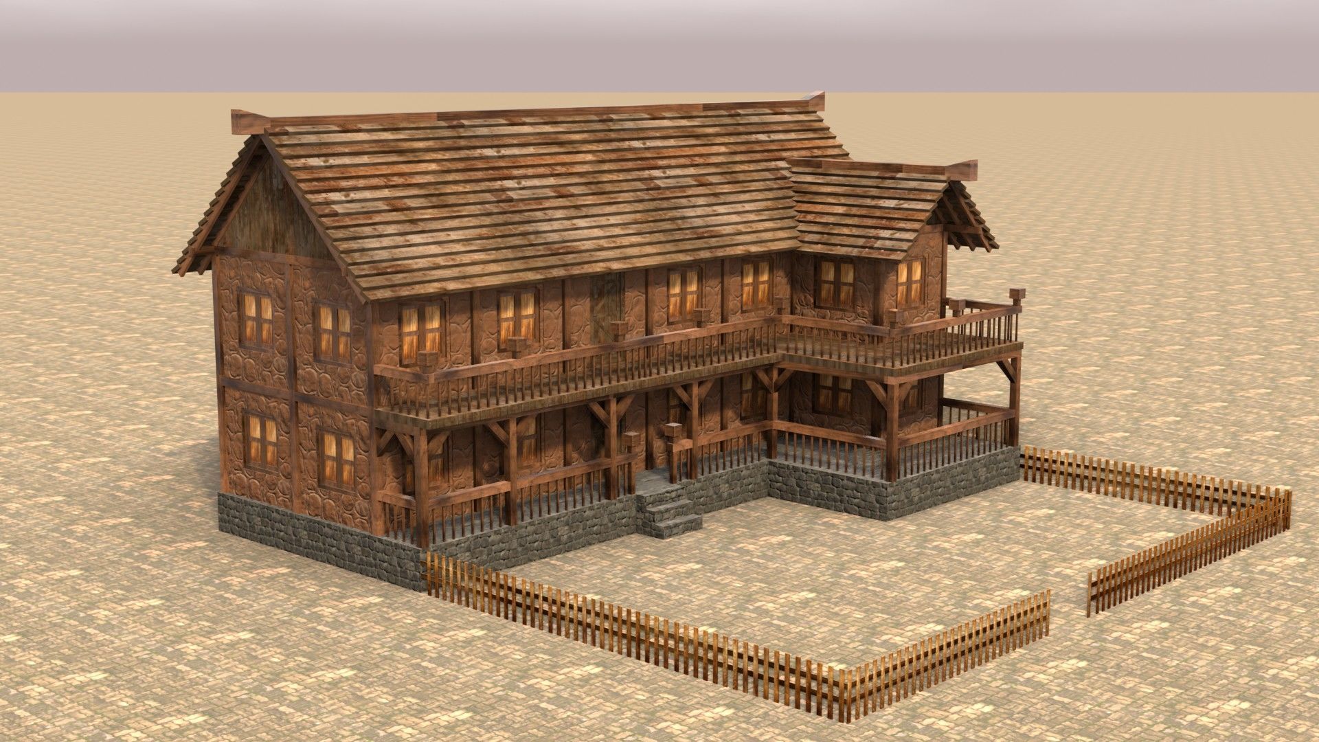 Modular Low Poly Medieval Houses for RPG and Fantasy Projects Low-poly 3D model_6