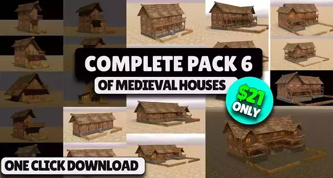 Modular Low Poly Medieval Houses for RPG and Fantasy Projects