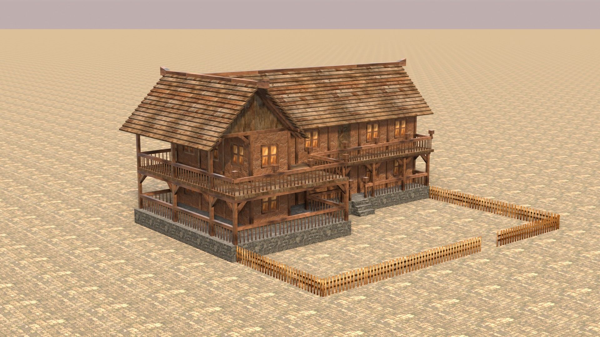 Modular Low Poly Medieval Houses for RPG and Fantasy Projects Low-poly 3D model_14