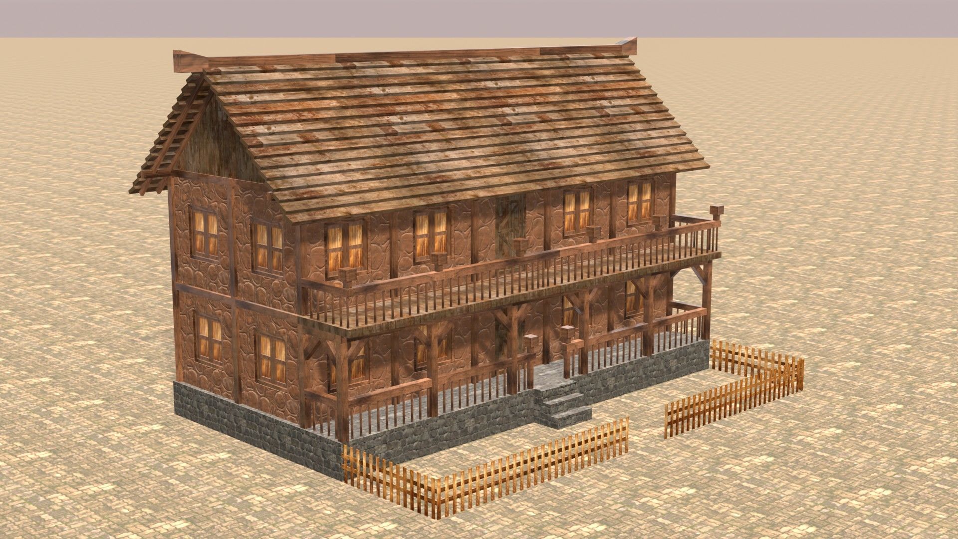 Modular Low Poly Medieval Houses for RPG and Fantasy Projects Low-poly 3D model_5