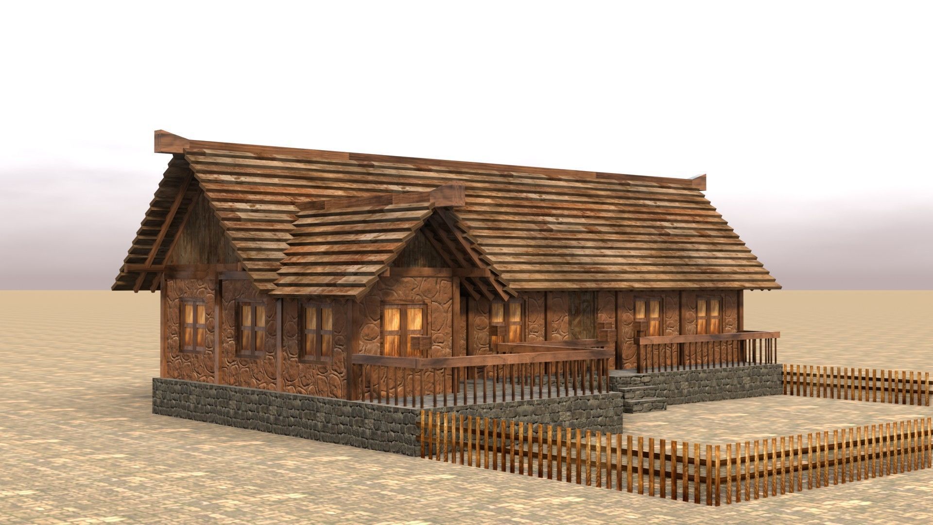 Modular Low Poly Medieval Houses for RPG and Fantasy Projects Low-poly 3D model_12