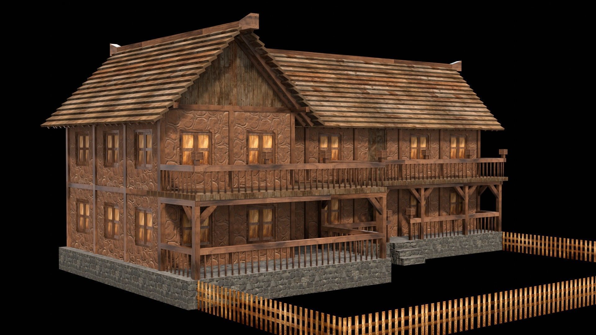 Modular Low Poly Medieval Houses for RPG and Fantasy Projects Low-poly 3D model_15