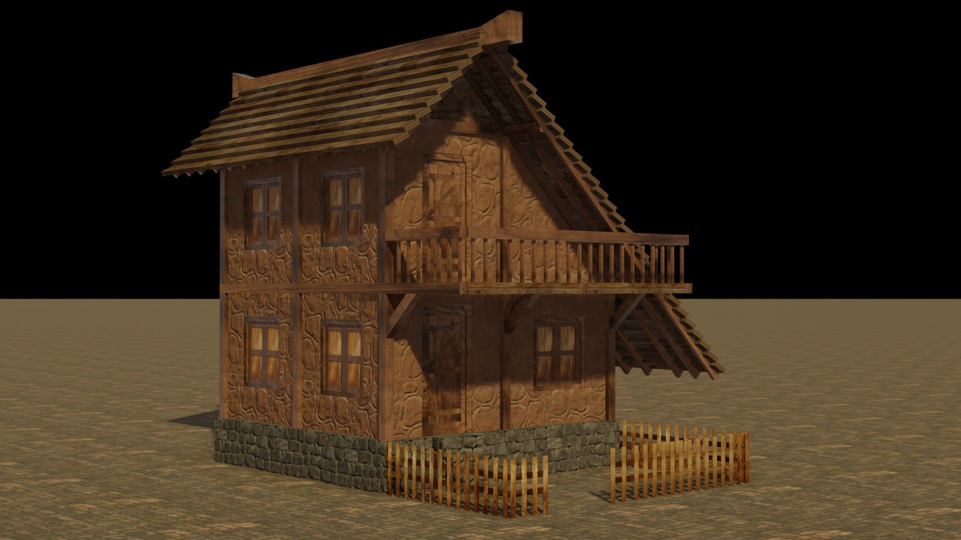 Modular Low Poly Medieval Houses for RPG and Fantasy Projects Low-poly 3D model_17