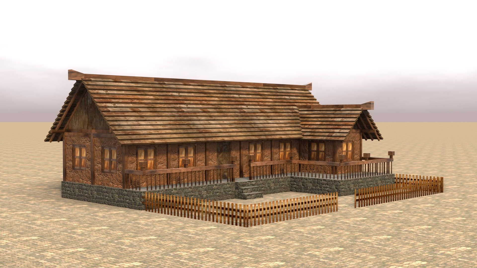 Modular Low Poly Medieval Houses for RPG and Fantasy Projects Low-poly 3D model_7