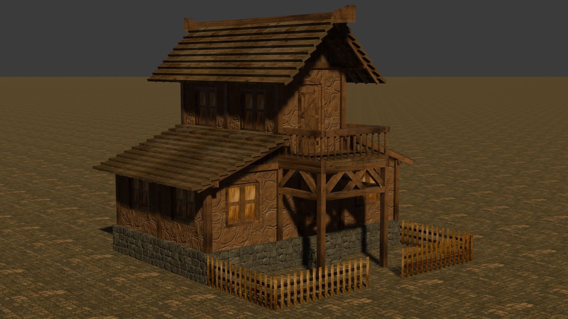 Modular Low Poly Medieval Houses for RPG and Fantasy Projects Low-poly 3D model_1