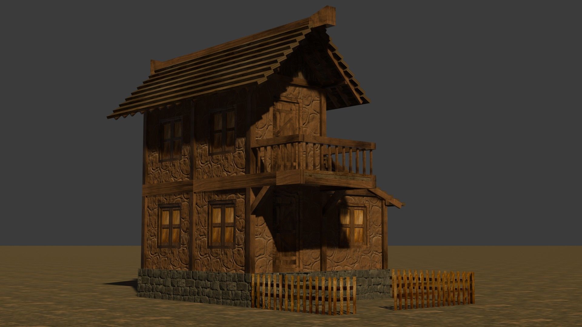 Modular Low Poly Medieval Houses for RPG and Fantasy Projects Low-poly 3D model_21