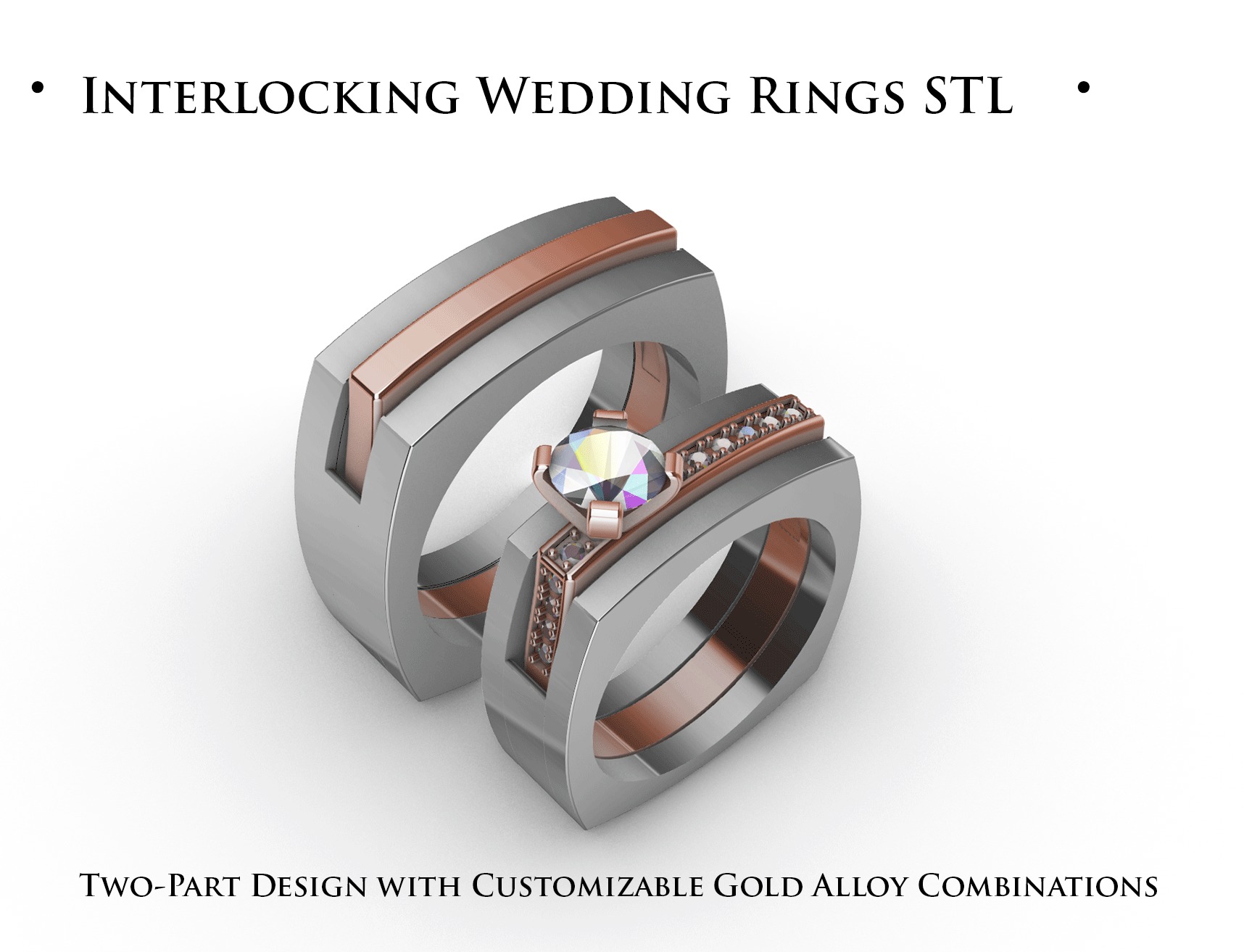 Interlocking Wedding Rings STL 3D print model_2