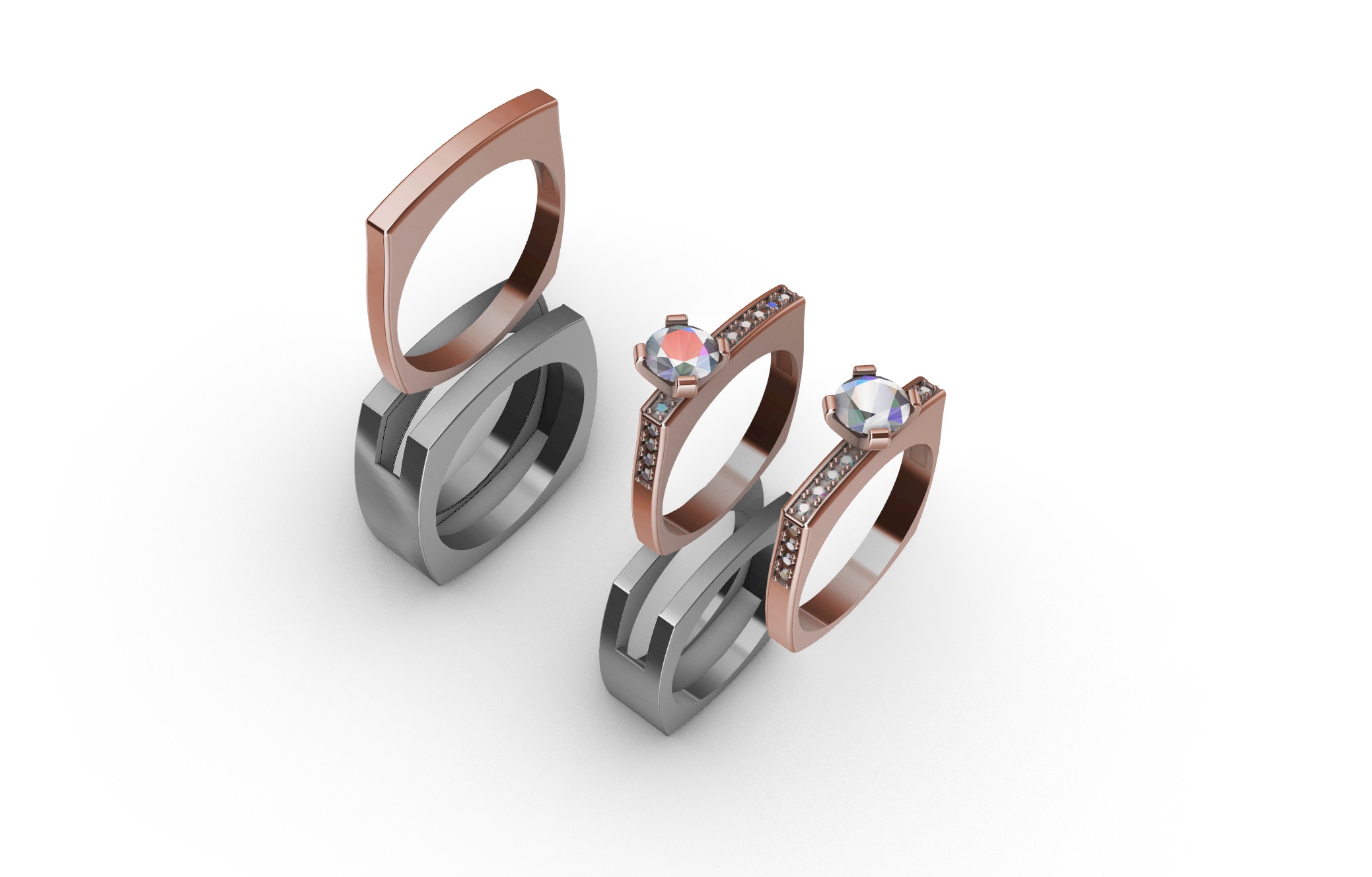 Interlocking Wedding Rings STL 3D print model_3