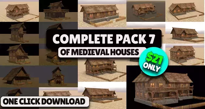 Game-Ready Low Poly Medieval House Models with Unique Styles