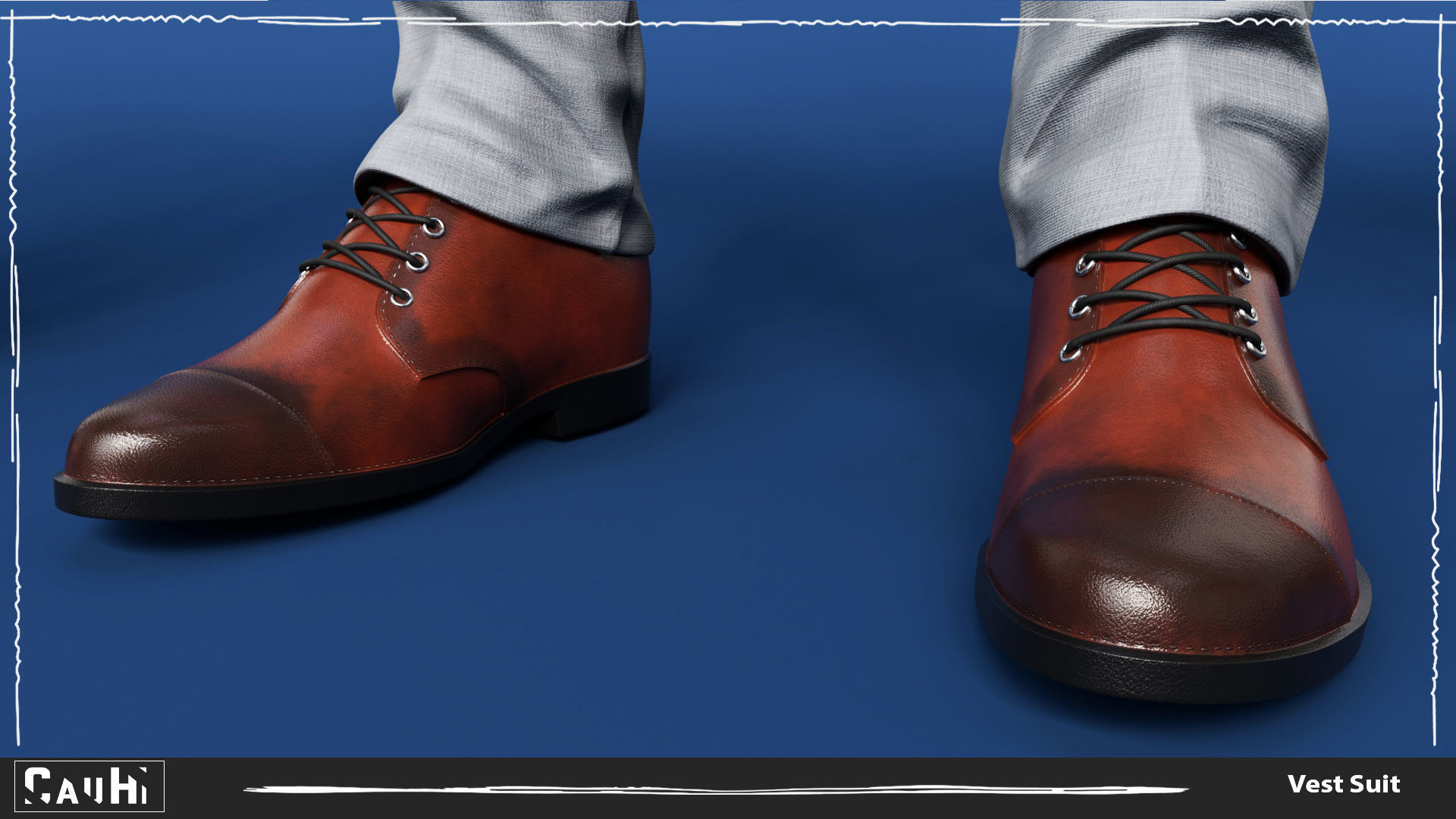 Men Pans with Shirt Blazer and Shoes Vest Color Grey Low-poly 3D model_9