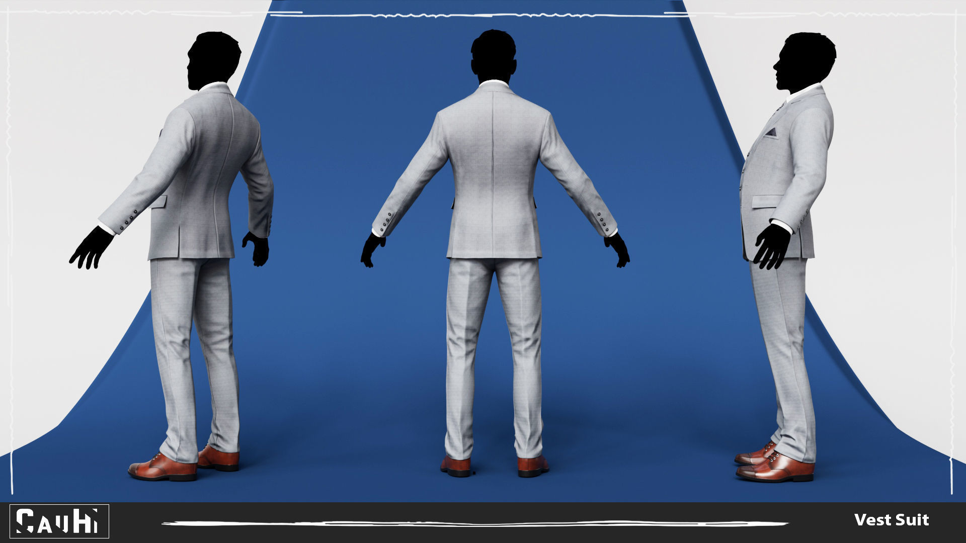 Men Pans with Shirt Blazer and Shoes Vest Color Grey Low-poly 3D model_2