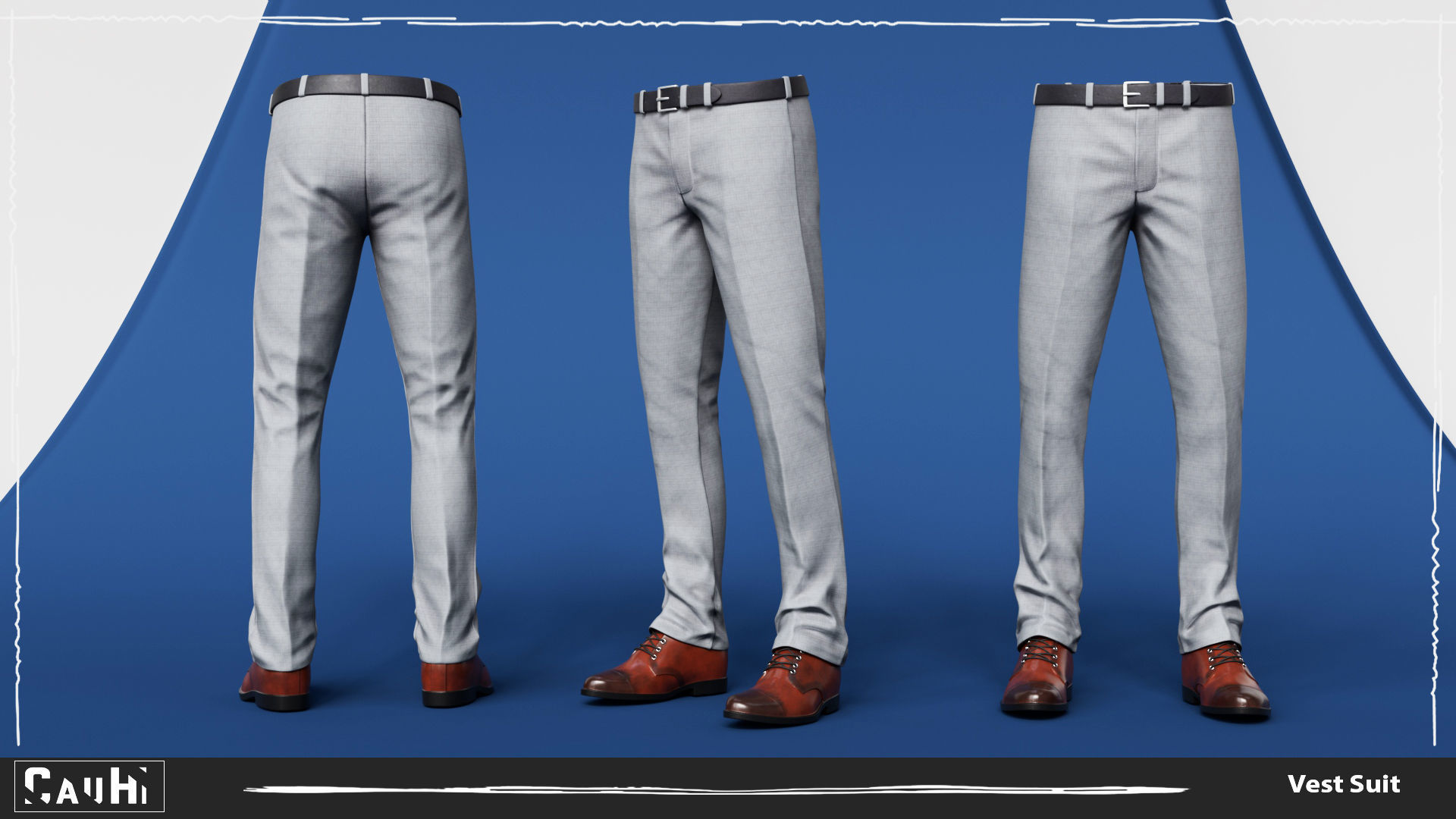 Men Pans with Shirt Blazer and Shoes Vest Color Grey Low-poly 3D model_7