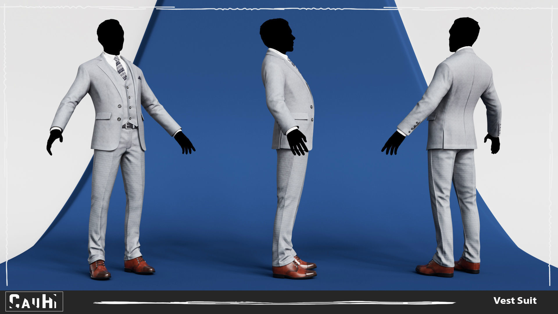 Men Pans with Shirt Blazer and Shoes Vest Color Grey Low-poly 3D model_1