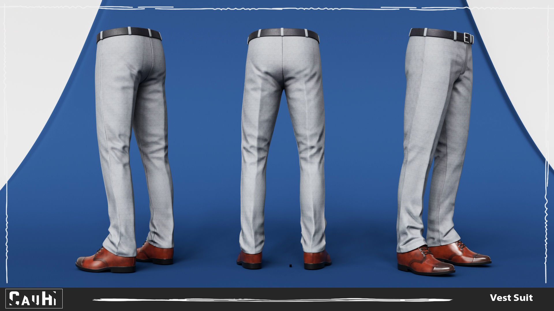 Men Pans with Shirt Blazer and Shoes Vest Color Grey Low-poly 3D model_8