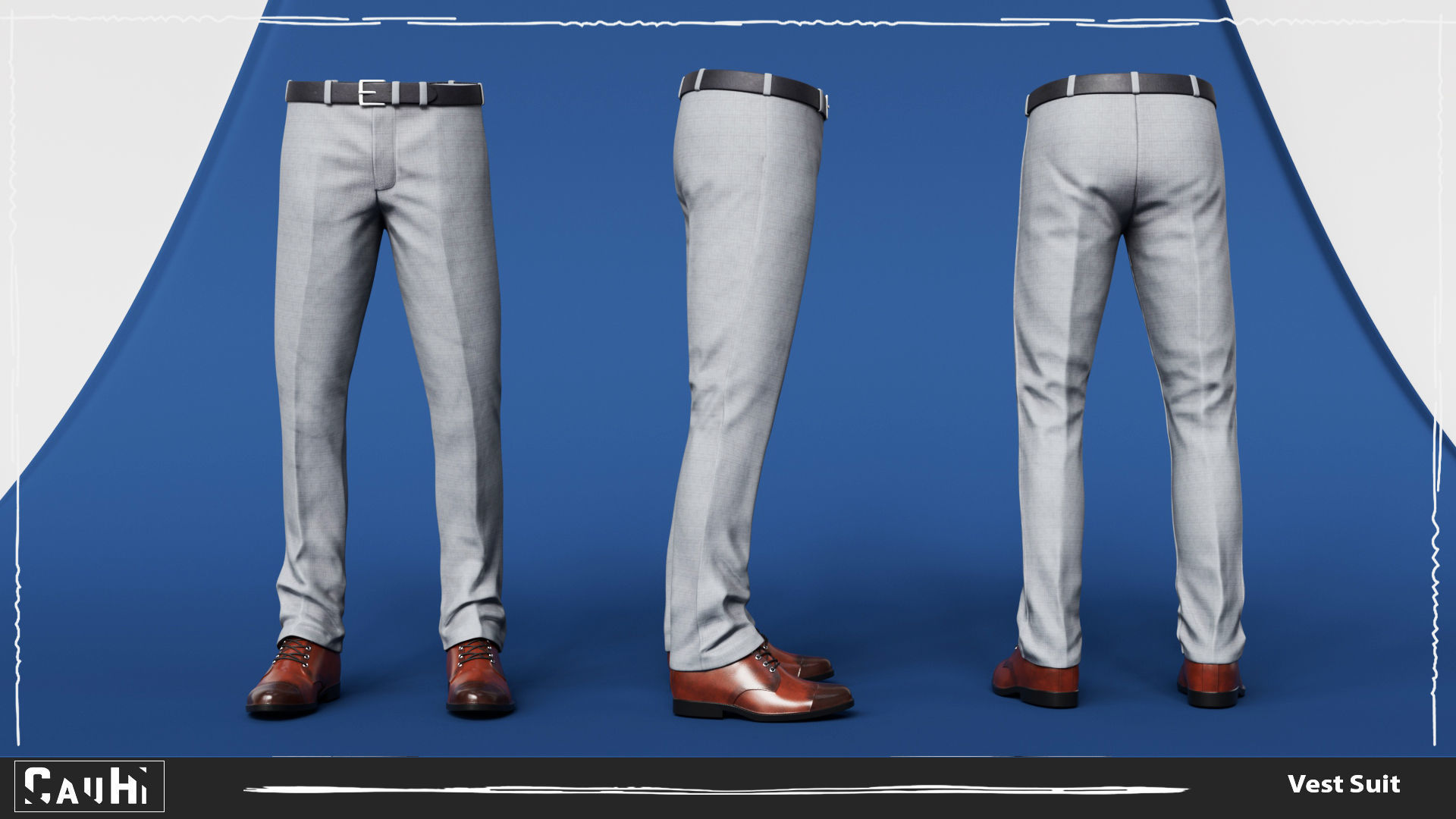 Men Pans with Shirt Blazer and Shoes Vest Color Grey Low-poly 3D model_6