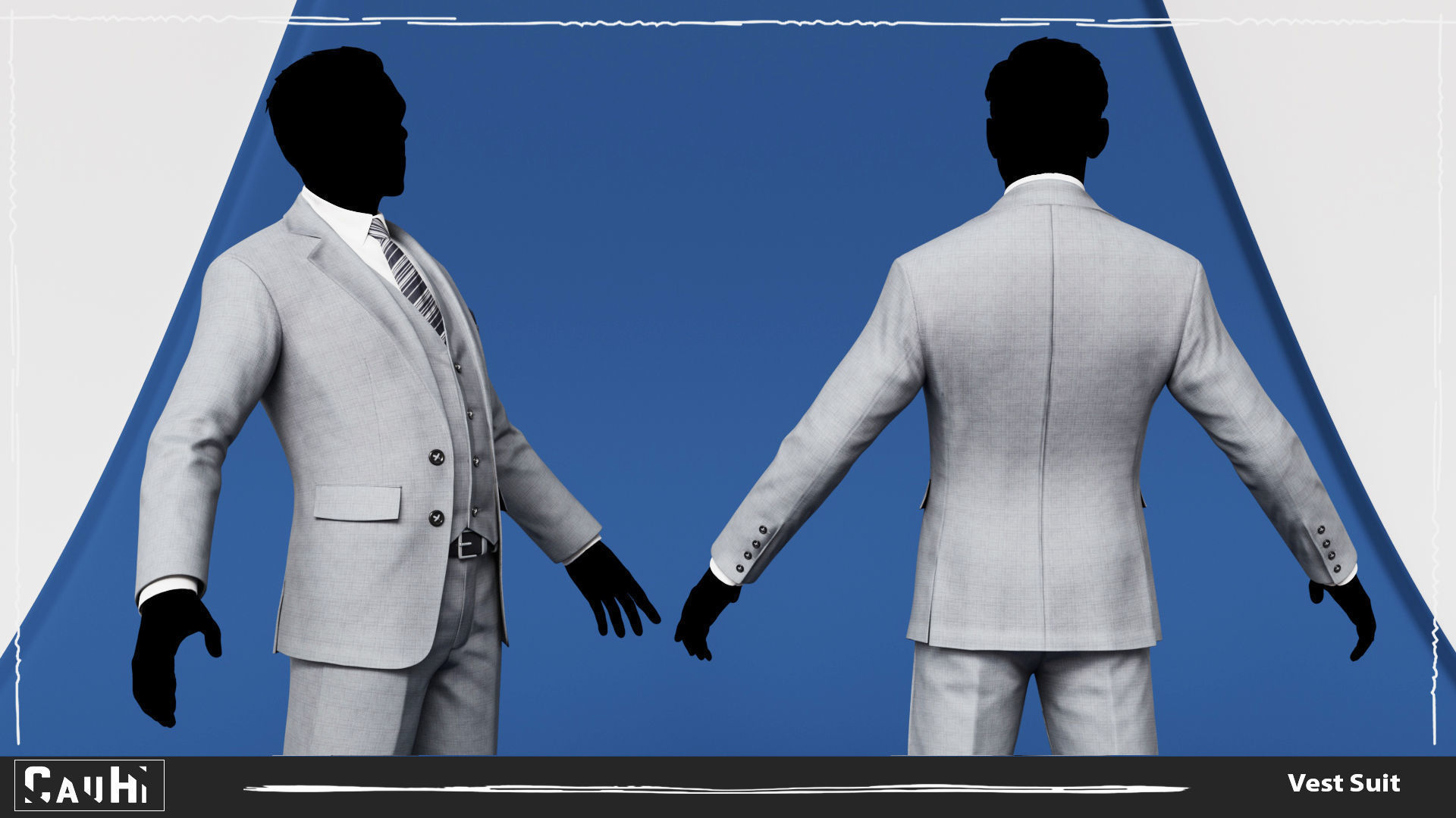 Men Pans with Shirt Blazer and Shoes Vest Color Grey Low-poly 3D model_5