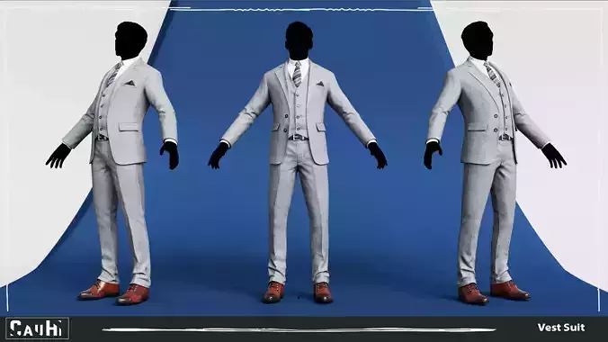 Men Pans with Shirt Blazer and Shoes Vest Color Grey Low-poly 3D model