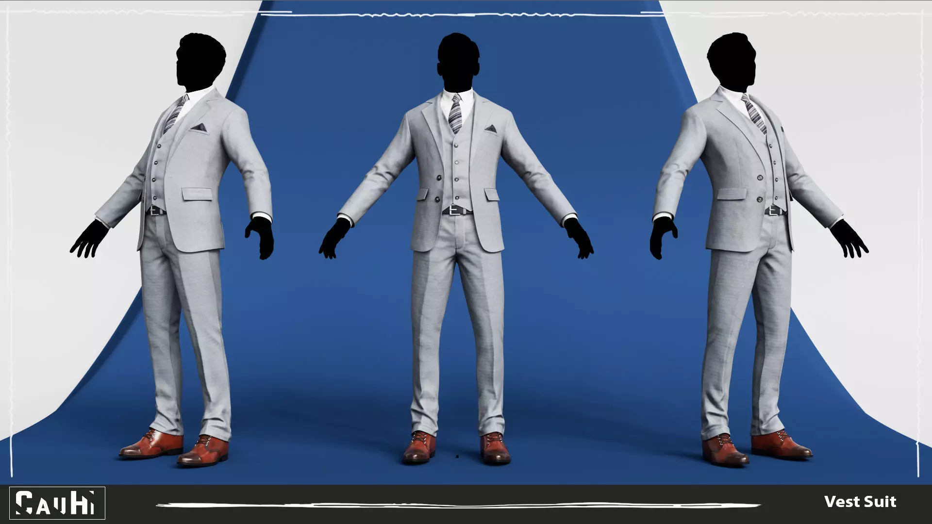 Men Pans with Shirt Blazer and Shoes Vest Color Grey Low-poly 3D model_0