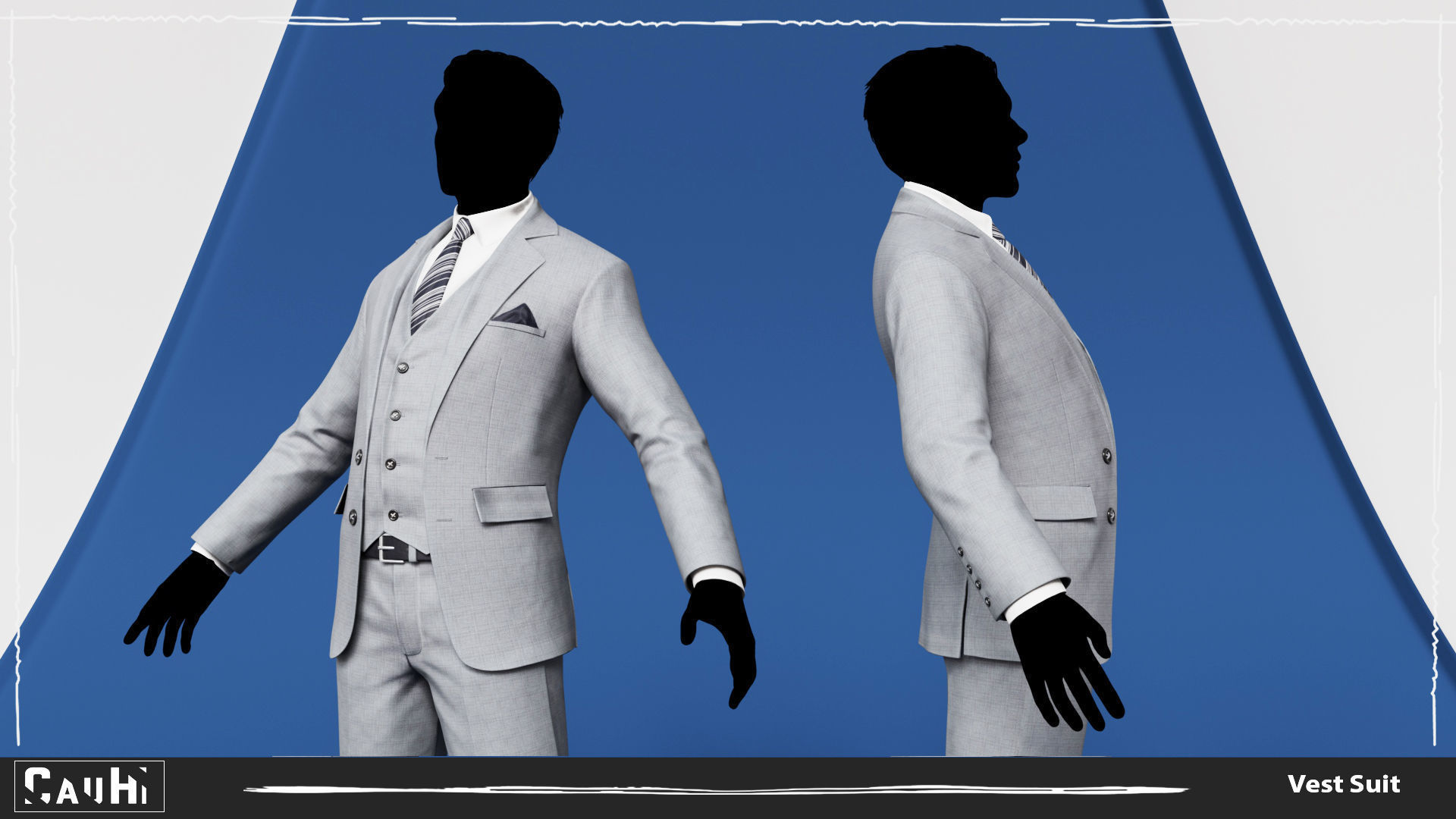 Men Pans with Shirt Blazer and Shoes Vest Color Grey Low-poly 3D model_4